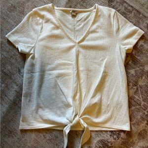 J. Crew Cream V-Neck Short Sleeve Tie-Front Top, Small